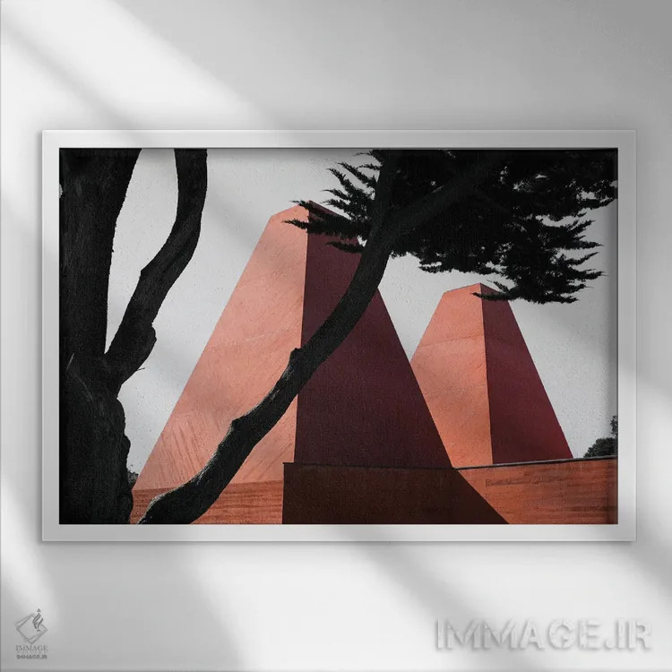 تابلو برج صورتی با درختان اثر گیلیارد برسسان - نمای قابدار سفید