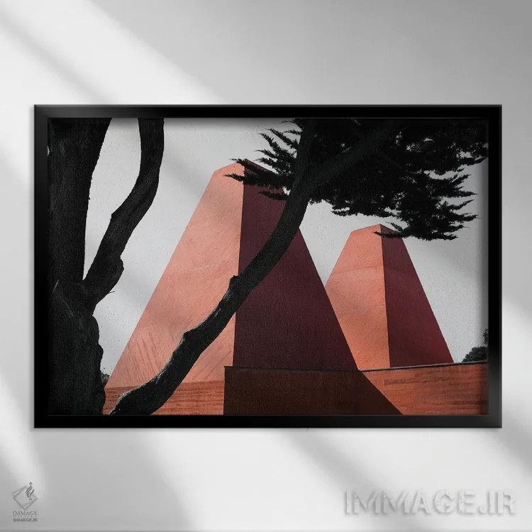 تابلو برج صورتی با درختان اثر گیلیارد برسسان - نمای قابدار مشکی