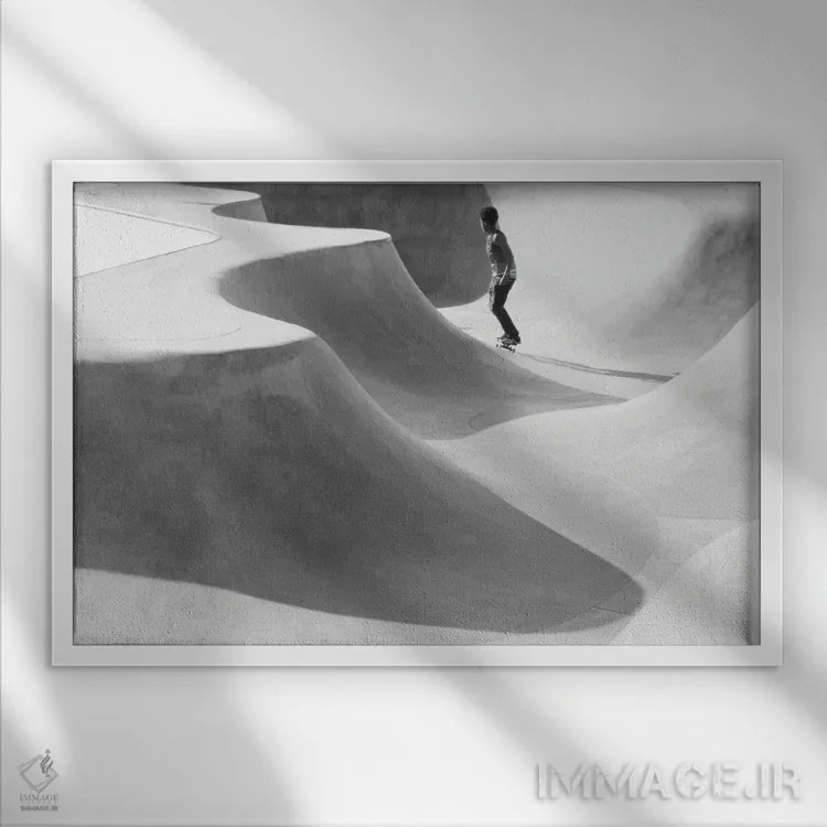تابلو اسکیتباز زیر ماه اثر گیلیارد برسسان - نمای قابدار سفید
