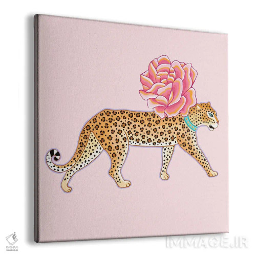 تابلو یوزپلنگ چینی با گل رز اثر گرین ارکید بوتیک (بوتیک هنری) - نمای پرسپکتیو محصول