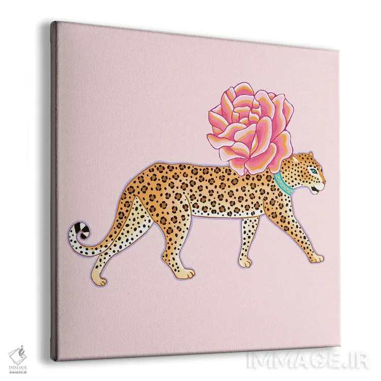 تابلو یوزپلنگ چینی با گل رز اثر گرین ارکید بوتیک (بوتیک هنری) - نمای پرسپکتیو محصول