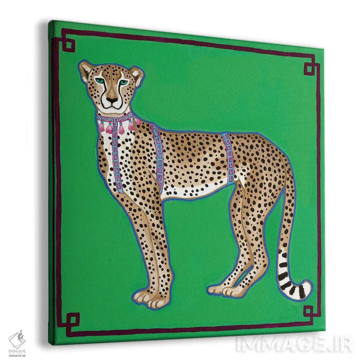 تابلو یوزپلنگ چینی روی سبز اثر گرین ارکید بوتیک (بوتیک هنری) - نمای پرسپکتیو محصول