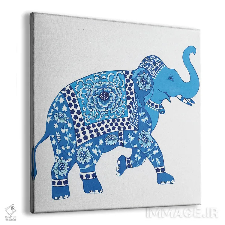 تابلو فیل چینی آبی و سفید ۲ اثر گرین ارکید بوتیک (بوتیک هنری) - نمای پرسپکتیو محصول
