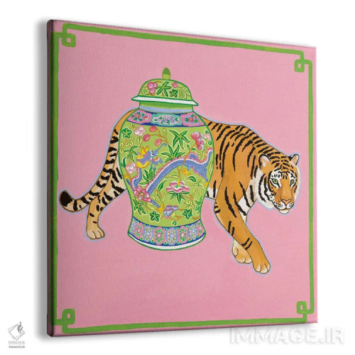 تابلو ببر چینی مدرن با کوزه زنجبیلی اژدها اثر گرین ارکید بوتیک (بوتیک هنری) - نمای پرسپکتیو محصول