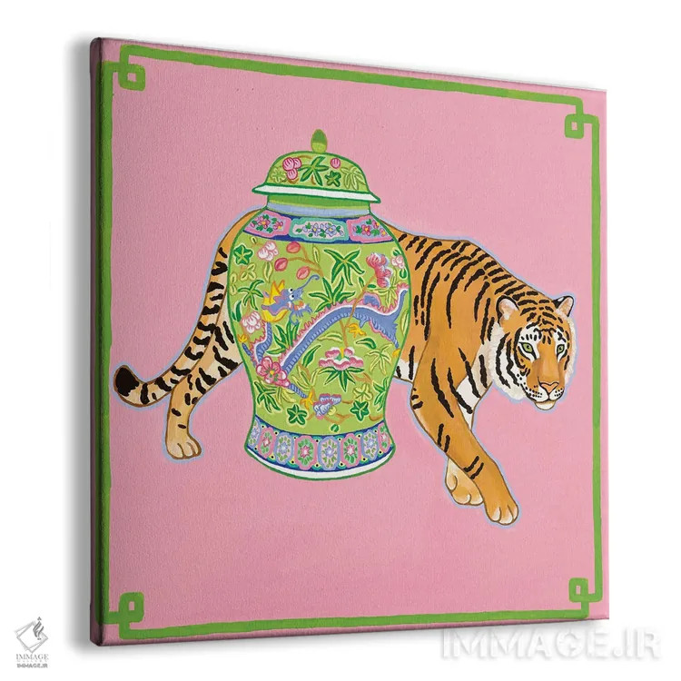 تابلو ببر چینی مدرن با کوزه زنجبیلی اژدها اثر گرین ارکید بوتیک (بوتیک هنری) - نمای پرسپکتیو محصول