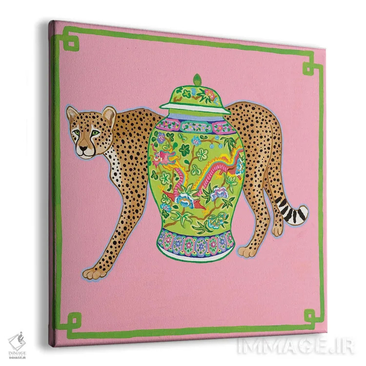 تابلو یوزپلنگ چینی مدرن با کوزه زنجبیلی اژدها اثر گرین ارکید بوتیک (بوتیک هنری) - نمای پرسپکتیو محصول