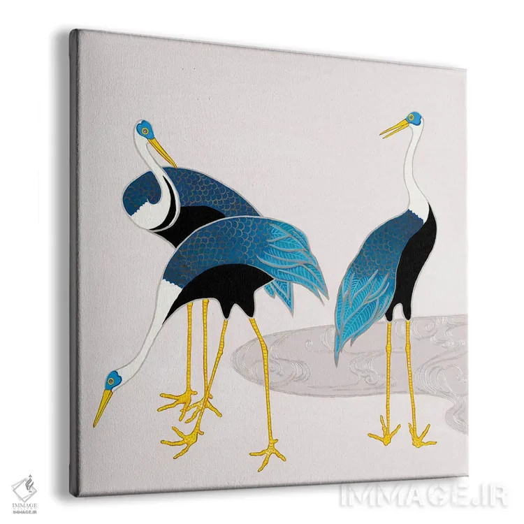 تابلو درناهای ژاپنی آبی و سفید روی ارغوانی ۱ اثر گرین ارکید بوتیک (بوتیک هنری) - نمای پرسپکتیو محصول