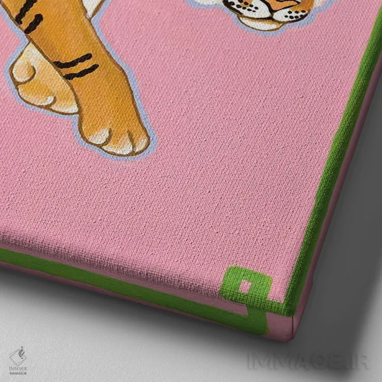 تابلو ببر چینی مدرن با کوزه زنجبیلی اژدها اثر گرین ارکید بوتیک (بوتیک هنری) - نمای نزدیک بافت بوم