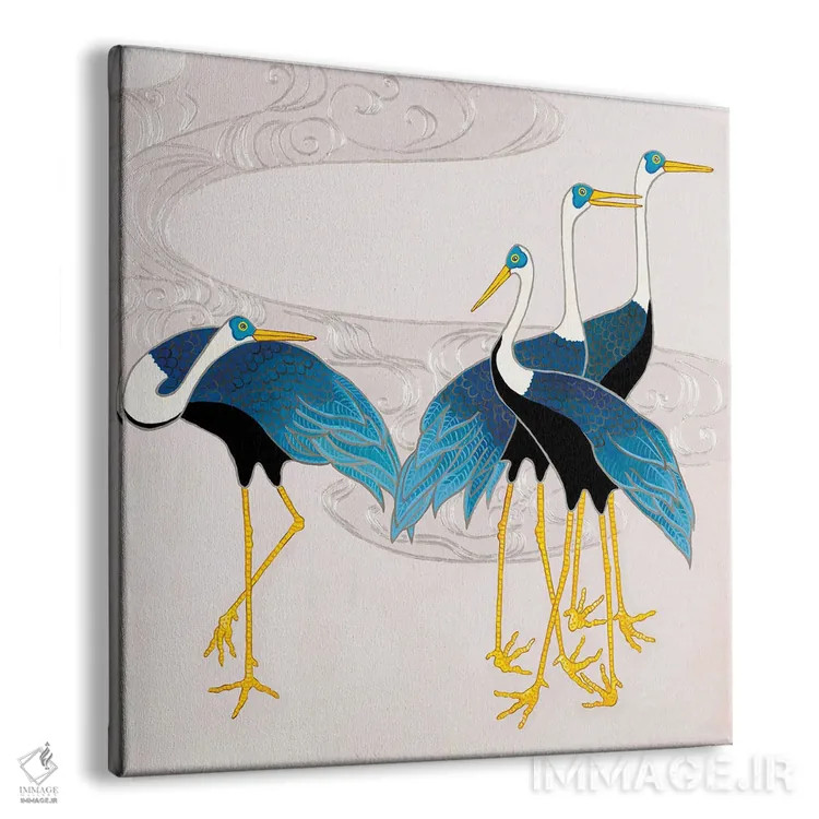 تابلو درناهای ژاپنی آبی و سفید روی ارغوانی ۲ اثر گرین ارکید بوتیک (بوتیک هنری) - نمای پرسپکتیو محصول