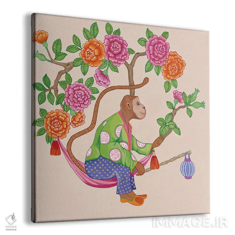 تابلو میمونهای چینی با گل صدتومانی و رز ۱ اثر گرین ارکید بوتیک (بوتیک هنری) - نمای پرسپکتیو محصول