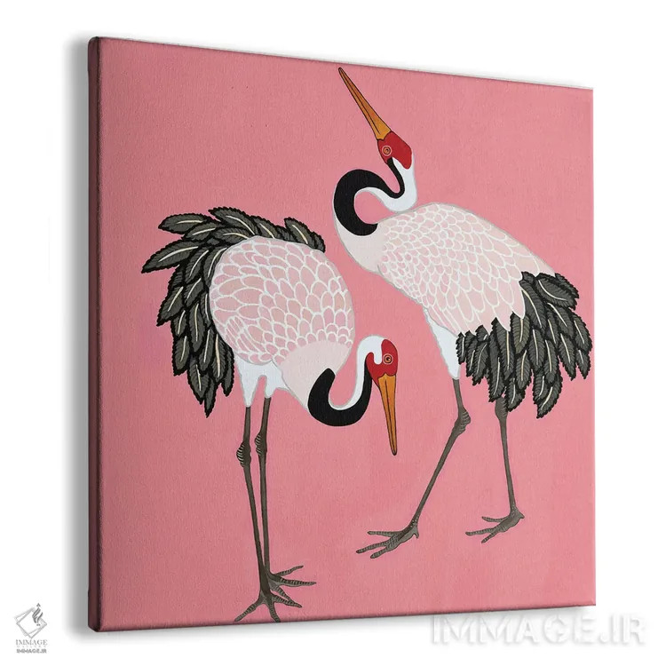 تابلو درناهای ژاپنی روی صورتی اثر گرین ارکید بوتیک (بوتیک هنری) - نمای پرسپکتیو محصول