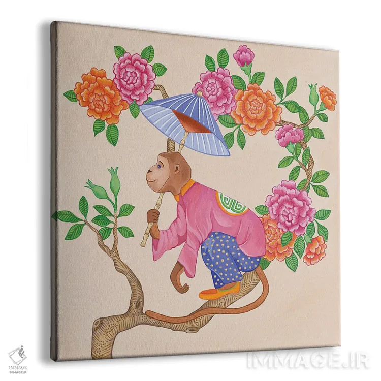 تابلو میمونهای چینی با گل صدتومانی و رز ۲ اثر گرین ارکید بوتیک (بوتیک هنری) - نمای پرسپکتیو محصول