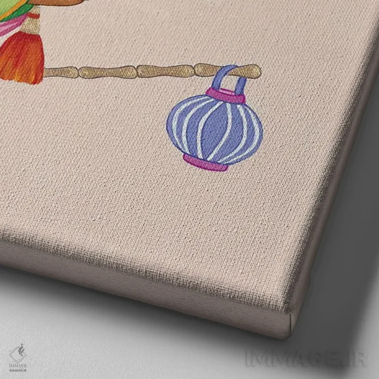 تابلو میمونهای چینی با گل صدتومانی و رز ۱ اثر گرین ارکید بوتیک (بوتیک هنری) - نمای نزدیک بافت بوم