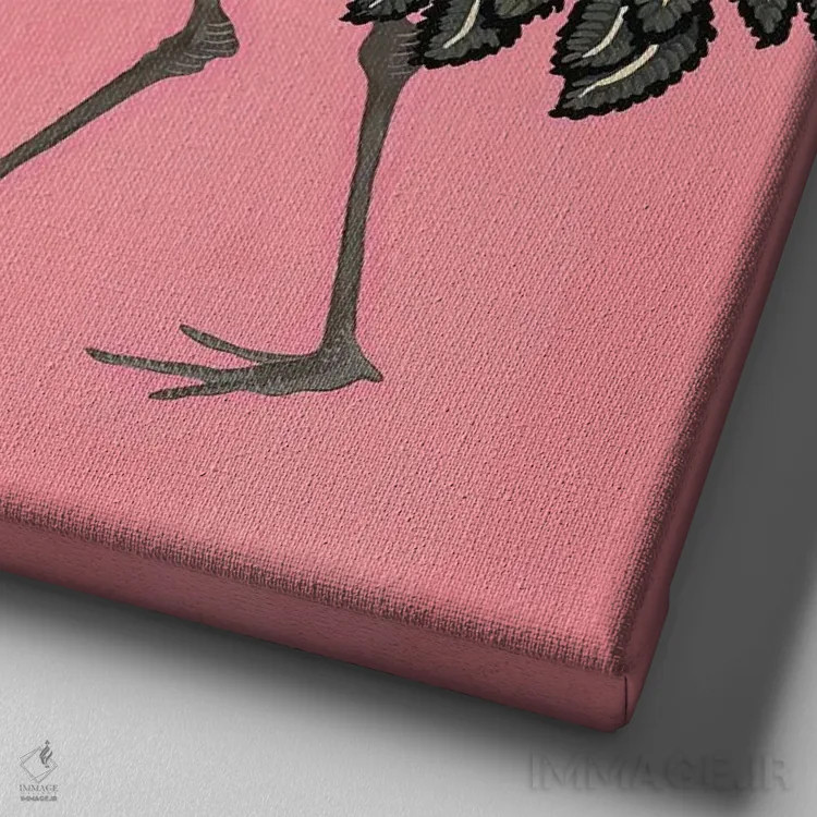 تابلو درناهای ژاپنی روی صورتی اثر گرین ارکید بوتیک (بوتیک هنری) - نمای نزدیک بافت بوم