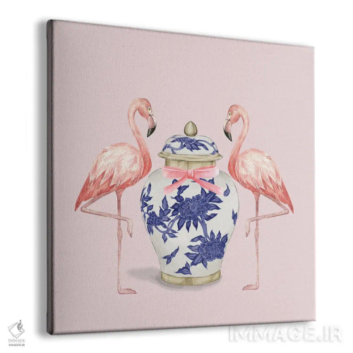 تابلو فلامینگوهای چینی روی صورتی با کوزه زنجبیلی اثر گرین ارکید بوتیک (بوتیک هنری) - نمای پرسپکتیو محصول