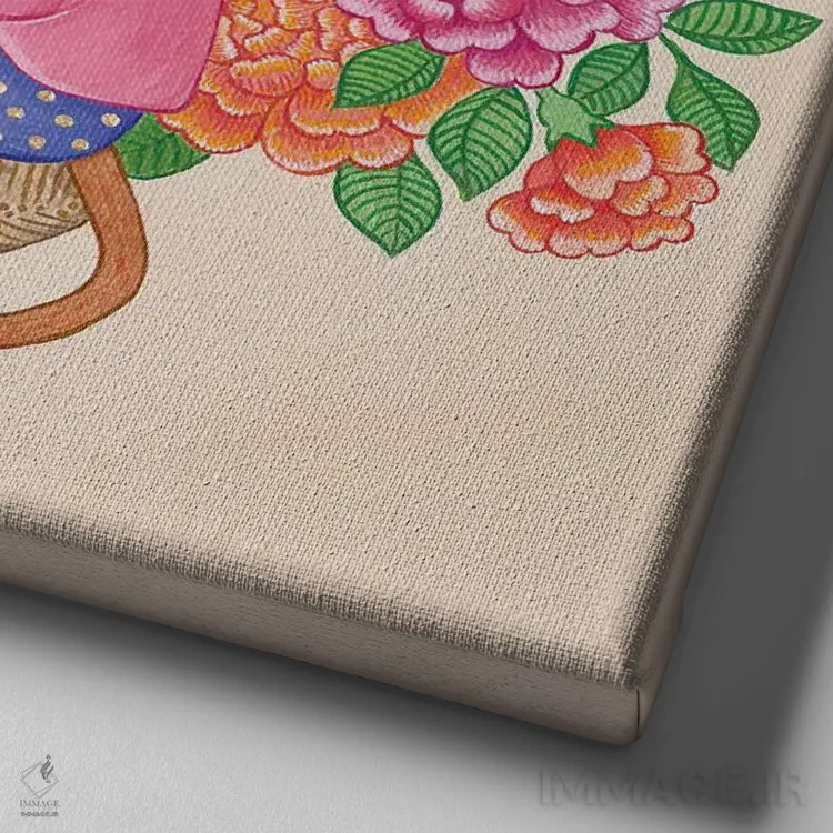 تابلو میمونهای چینی با گل صدتومانی و رز ۲ اثر گرین ارکید بوتیک (بوتیک هنری) - نمای نزدیک بافت بوم