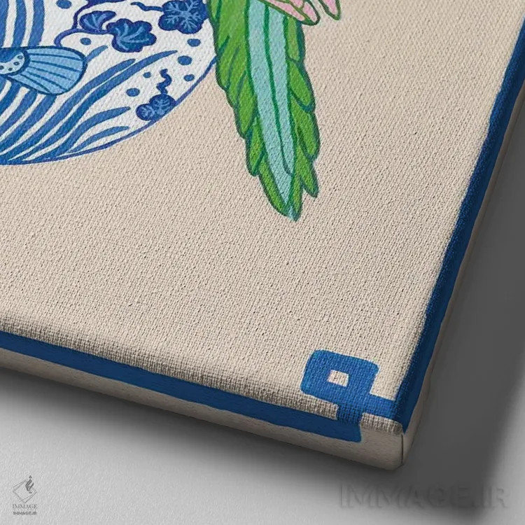 تابلو طوطی با مارها روی تنگ ماهی چینی با پرتقال اثر گرین ارکید بوتیک (بوتیک هنری) - نمای نزدیک بافت بوم