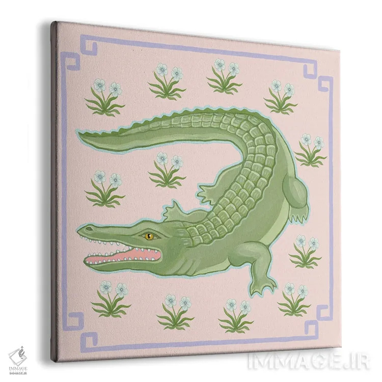 تابلو تمساح چینی با گلهای مغولی(هندی) اثر گرین ارکید بوتیک (بوتیک هنری) - نمای پرسپکتیو محصول