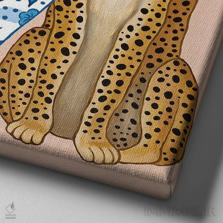 تابلو یوزپلنگهای چینی با کوزه زنجبیلی آبی و سفید اثر گرین ارکید بوتیک (بوتیک هنری) - نمای نزدیک بافت بوم