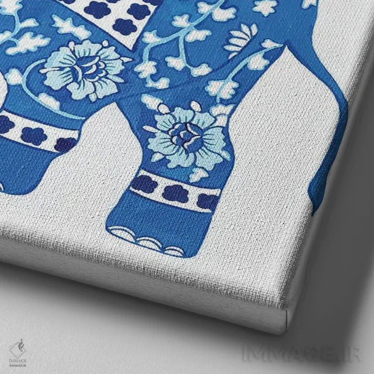 تابلو فیل چینی آبی و سفید ۱ اثر گرین ارکید بوتیک (بوتیک هنری) - نمای نزدیک بافت بوم