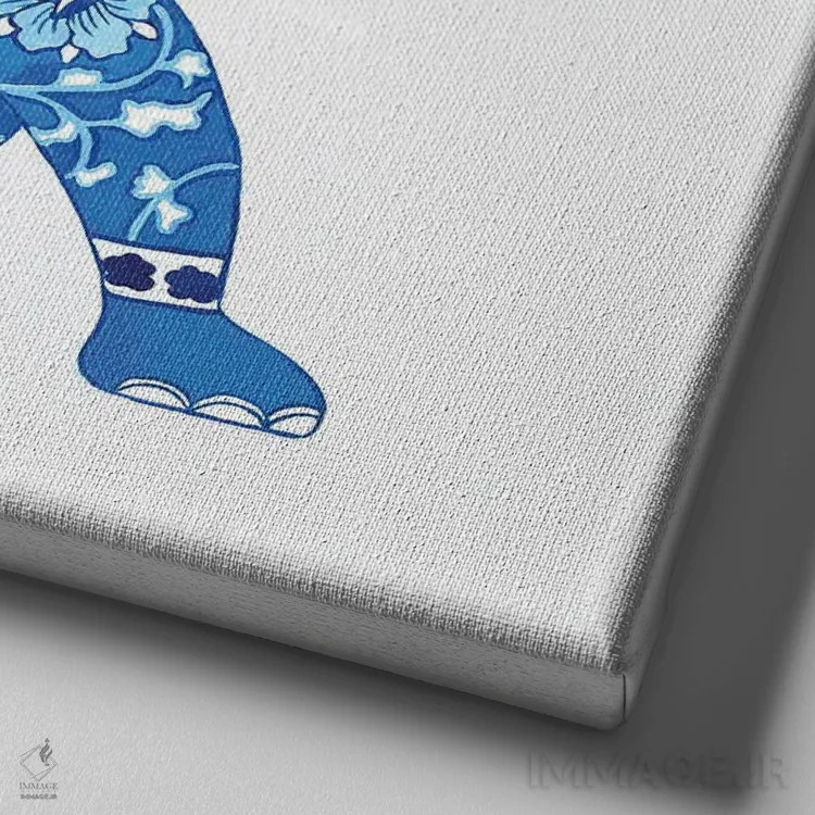 تابلو فیل چینی آبی و سفید ۲ اثر گرین ارکید بوتیک (بوتیک هنری) - نمای نزدیک بافت بوم