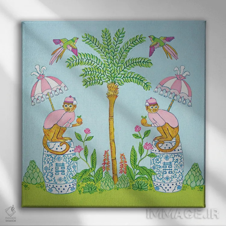 تابلو میمون چینی در پالم بیچ اثر گرین ارکید بوتیک (بوتیک هنری) - نمای روبهرو روی دیوار