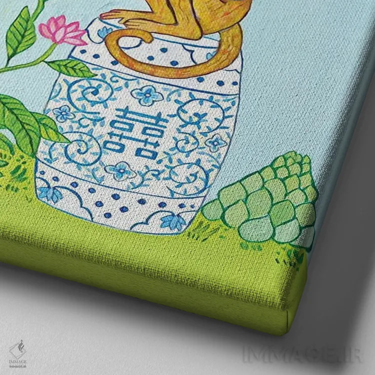 تابلو میمون چینی در پالم بیچ اثر گرین ارکید بوتیک (بوتیک هنری) - نمای نزدیک بافت بوم