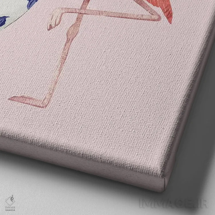 تابلو فلامینگوهای چینی روی صورتی با کوزه زنجبیلی اثر گرین ارکید بوتیک (بوتیک هنری) - نمای نزدیک بافت بوم