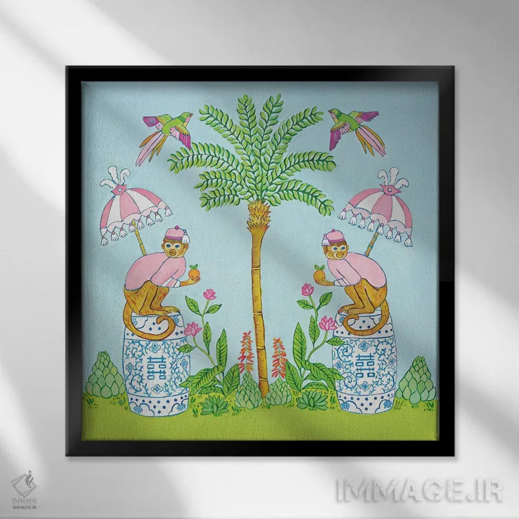 تابلو میمون چینی در پالم بیچ اثر گرین ارکید بوتیک (بوتیک هنری) - نمای قابدار مشکی