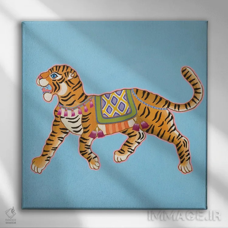 تابلو ببر باستانی چینی ۱ اثر گرین ارکید بوتیک (بوتیک هنری) - نمای روبهرو روی دیوار