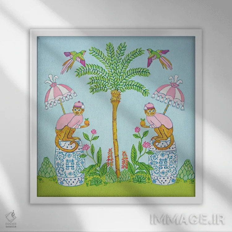 تابلو میمون چینی در پالم بیچ اثر گرین ارکید بوتیک (بوتیک هنری) - نمای قابدار سفید