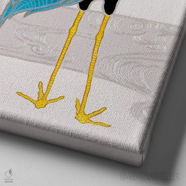 تابلو درناهای ژاپنی آبی و سفید روی ارغوانی ۱ اثر گرین ارکید بوتیک (بوتیک هنری) - نمای نزدیک بافت بوم