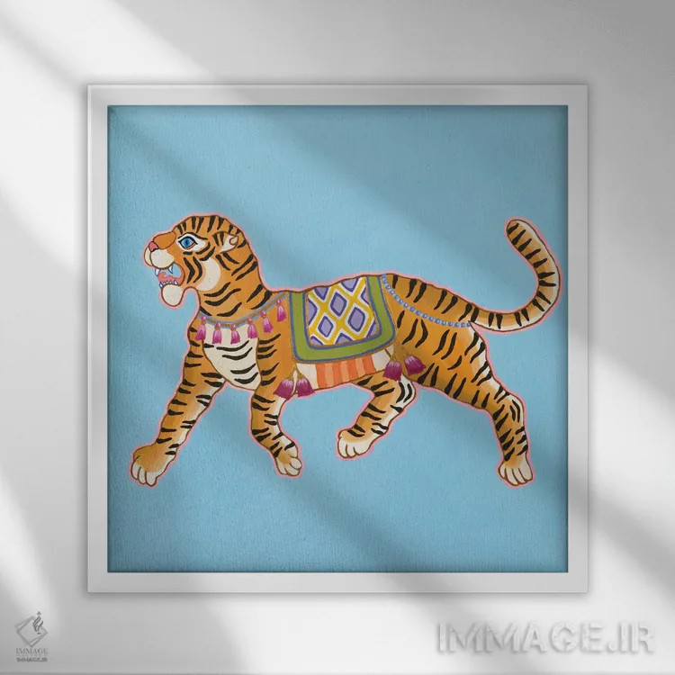 تابلو ببر باستانی چینی ۱ اثر گرین ارکید بوتیک (بوتیک هنری) - نمای قابدار سفید