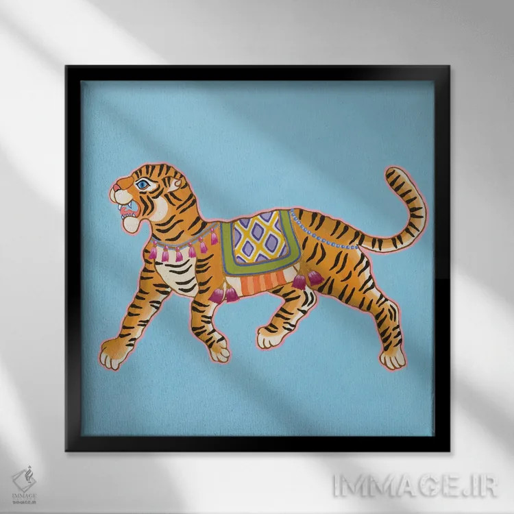 تابلو ببر باستانی چینی ۱ اثر گرین ارکید بوتیک (بوتیک هنری) - نمای قابدار مشکی