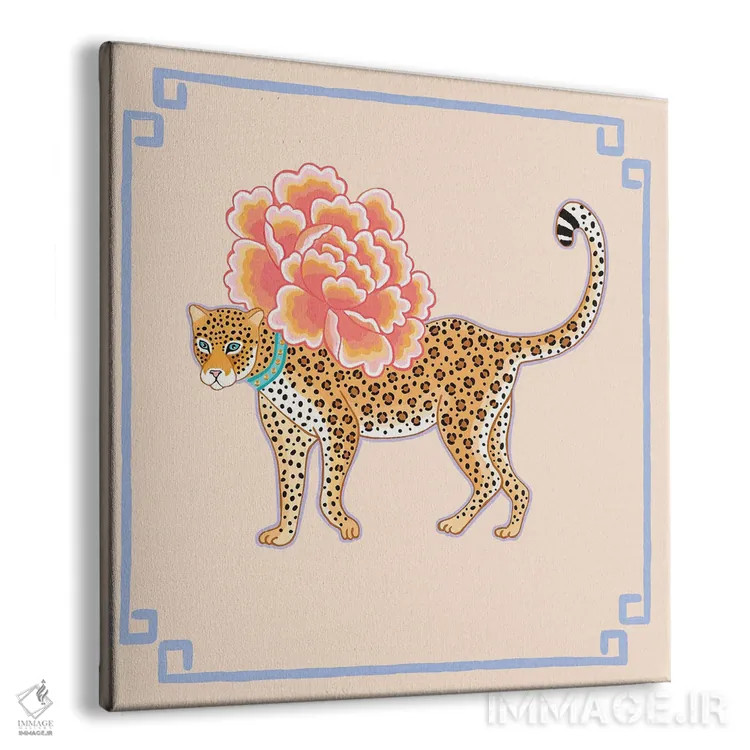 تابلو یوزپلنگ چینی با گل صدتومانی اثر گرین ارکید بوتیک (بوتیک هنری) - نمای پرسپکتیو محصول