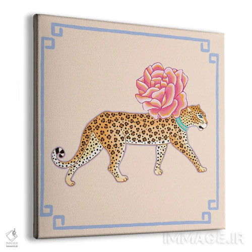 تابلو یوزپلنگ چینی با گل رز اثر گرین ارکید بوتیک (بوتیک هنری) - نمای پرسپکتیو محصول