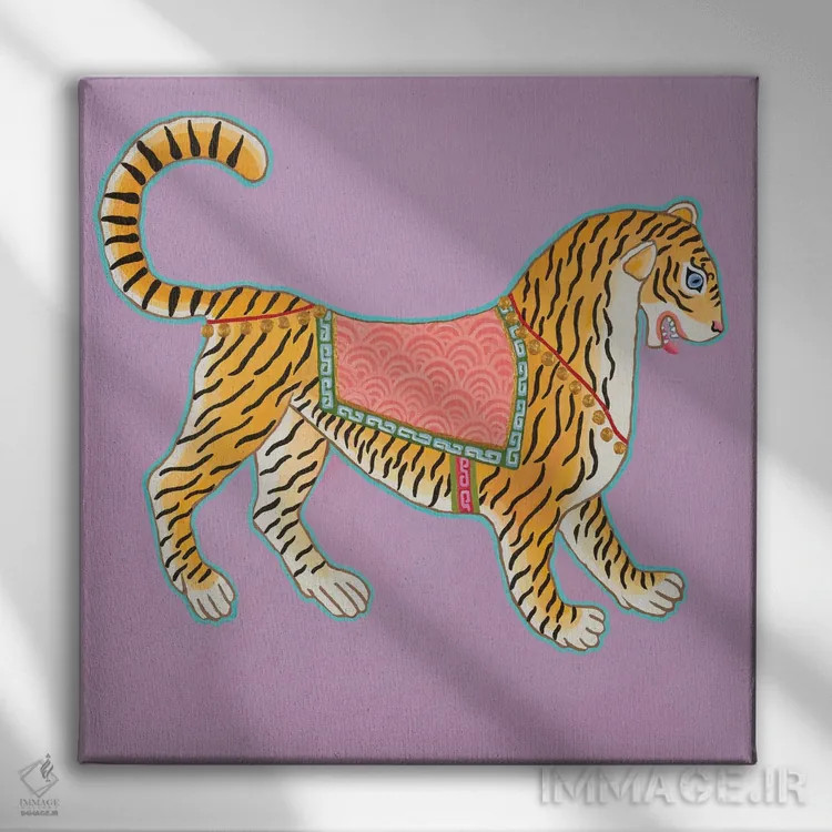 تابلو ببر باستانی چینی ۲ اثر گرین ارکید بوتیک (بوتیک هنری) - نمای روبهرو روی دیوار