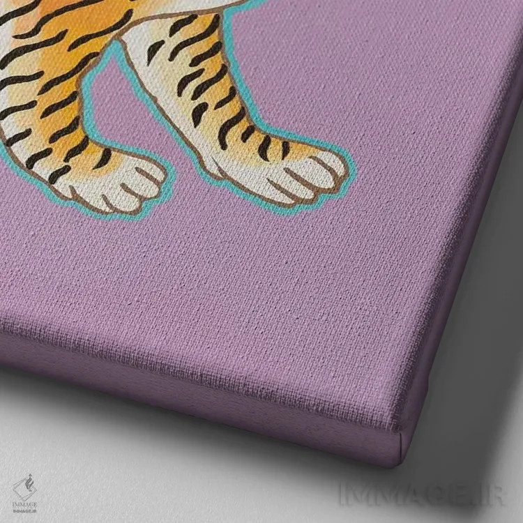 تابلو ببر باستانی چینی ۲ اثر گرین ارکید بوتیک (بوتیک هنری) - نمای نزدیک بافت بوم