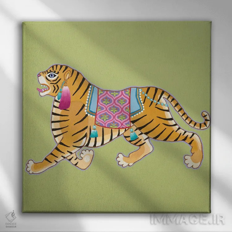 تابلو ببر باستانی چینی ۳ اثر گرین ارکید بوتیک (بوتیک هنری) - نمای روبهرو روی دیوار
