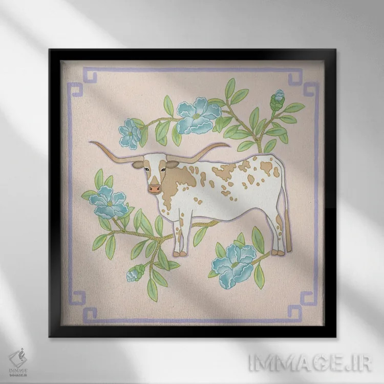 تابلو بلندشاخ چینی با گلها اثر گرین ارکید بوتیک (بوتیک هنری) - نمای قابدار مشکی