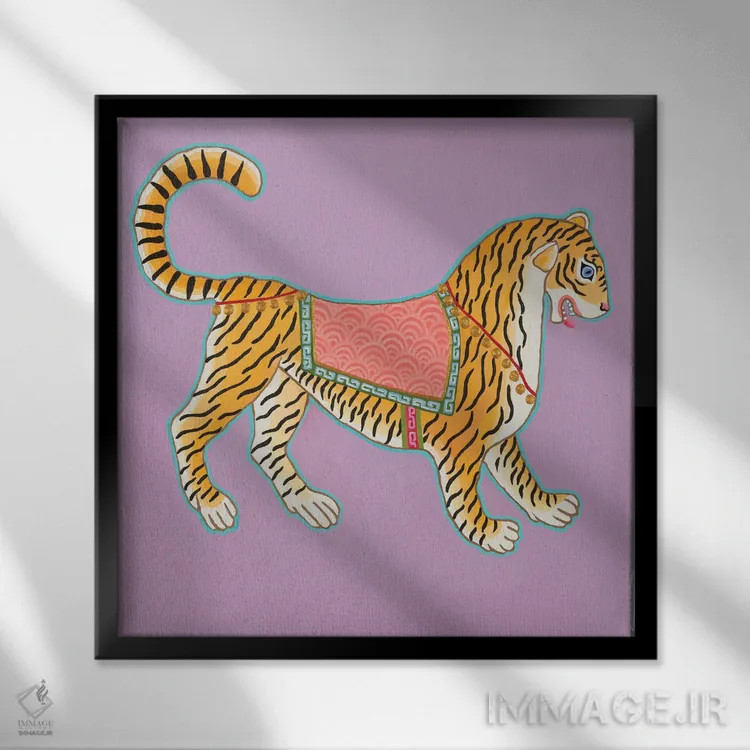 تابلو ببر باستانی چینی ۲ اثر گرین ارکید بوتیک (بوتیک هنری) - نمای قابدار مشکی