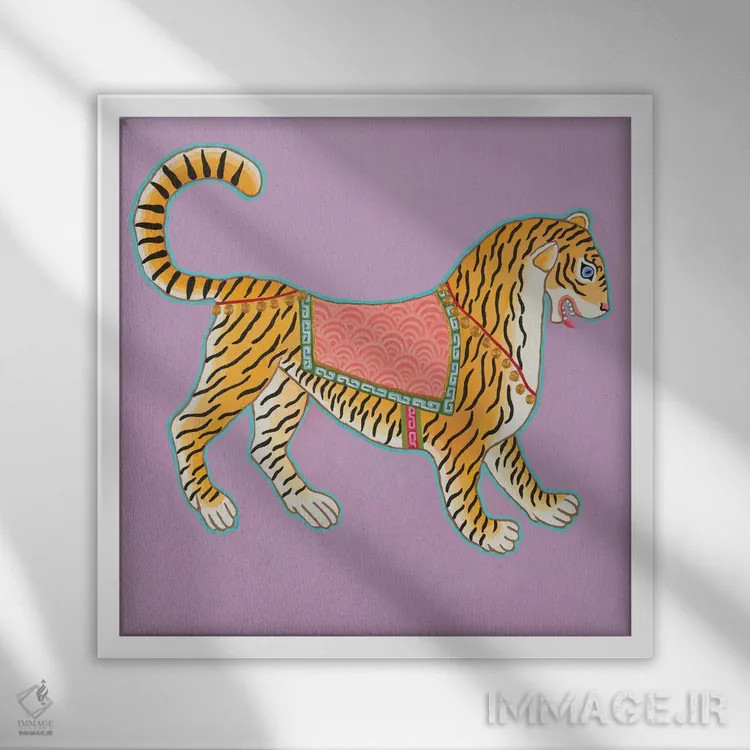 تابلو ببر باستانی چینی ۲ اثر گرین ارکید بوتیک (بوتیک هنری) - نمای قابدار سفید