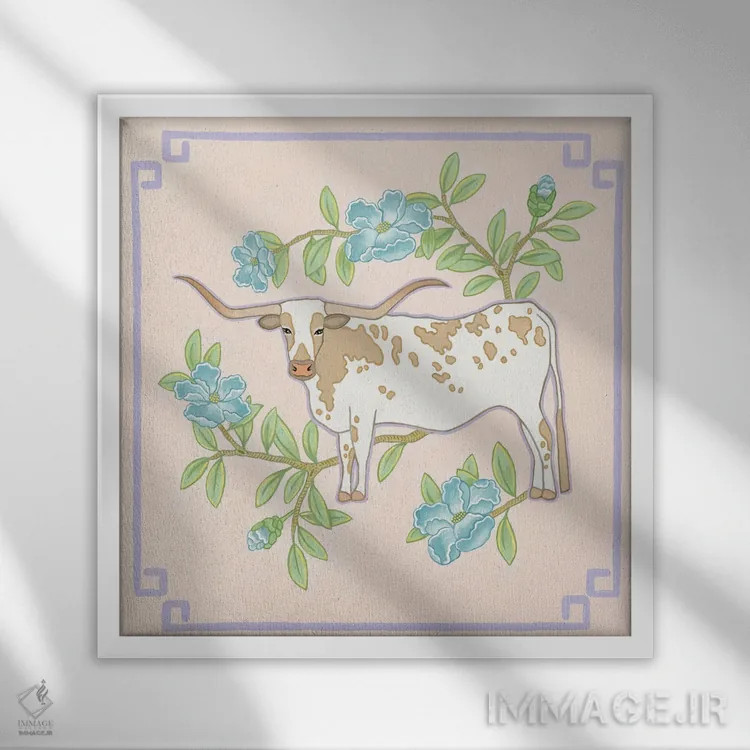 تابلو بلندشاخ چینی با گلها اثر گرین ارکید بوتیک (بوتیک هنری) - نمای قابدار سفید