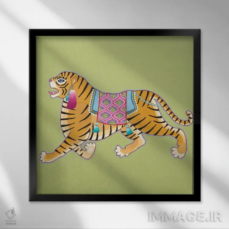 تابلو ببر باستانی چینی ۳ اثر گرین ارکید بوتیک (بوتیک هنری) - نمای قابدار مشکی