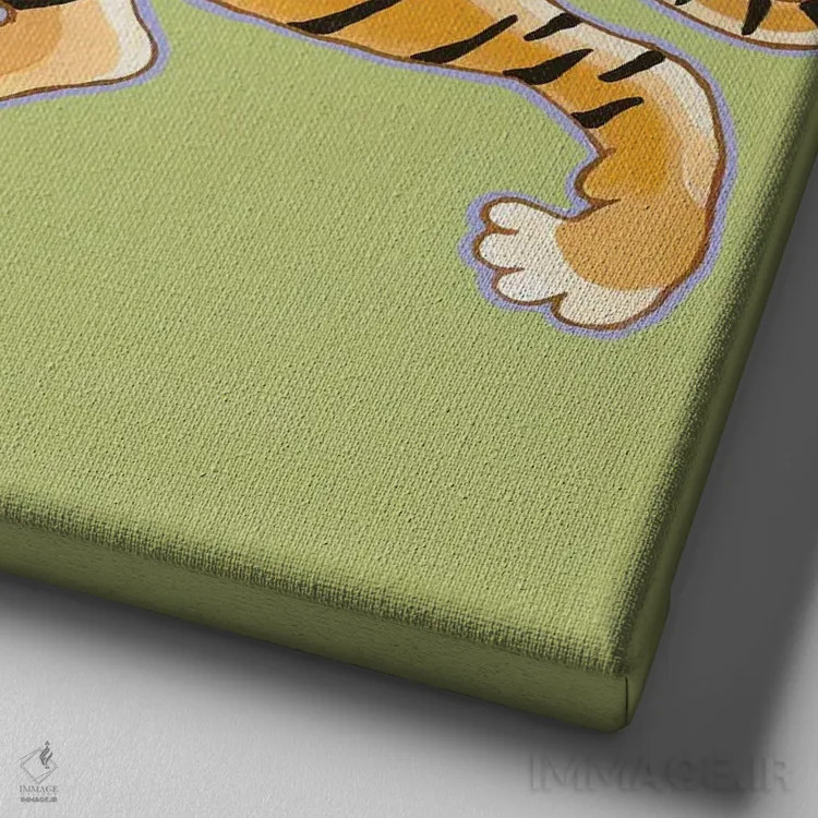 تابلو ببر باستانی چینی ۳ اثر گرین ارکید بوتیک (بوتیک هنری) - نمای نزدیک بافت بوم