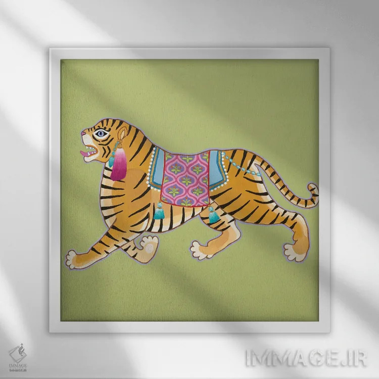 تابلو ببر باستانی چینی ۳ اثر گرین ارکید بوتیک (بوتیک هنری) - نمای قابدار سفید