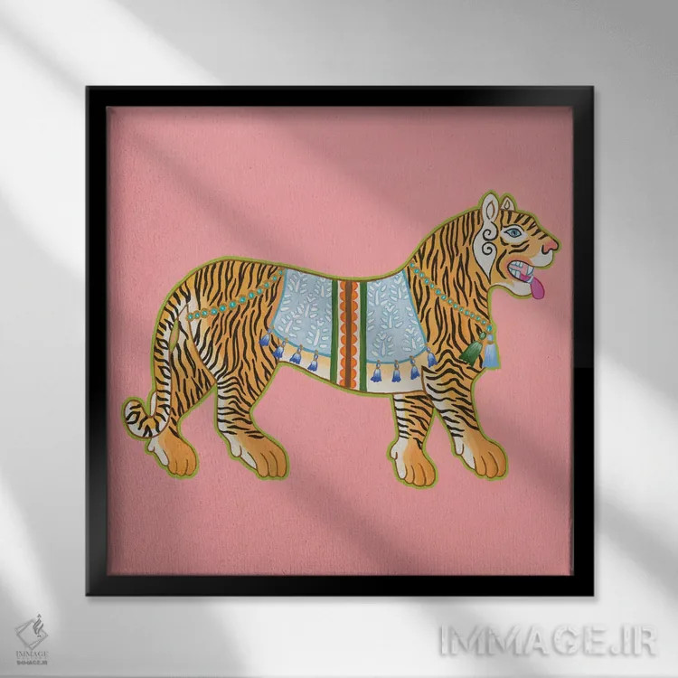 تابلو ببر باستانی چینی ۴ اثر گرین ارکید بوتیک (بوتیک هنری) - نمای قابدار مشکی