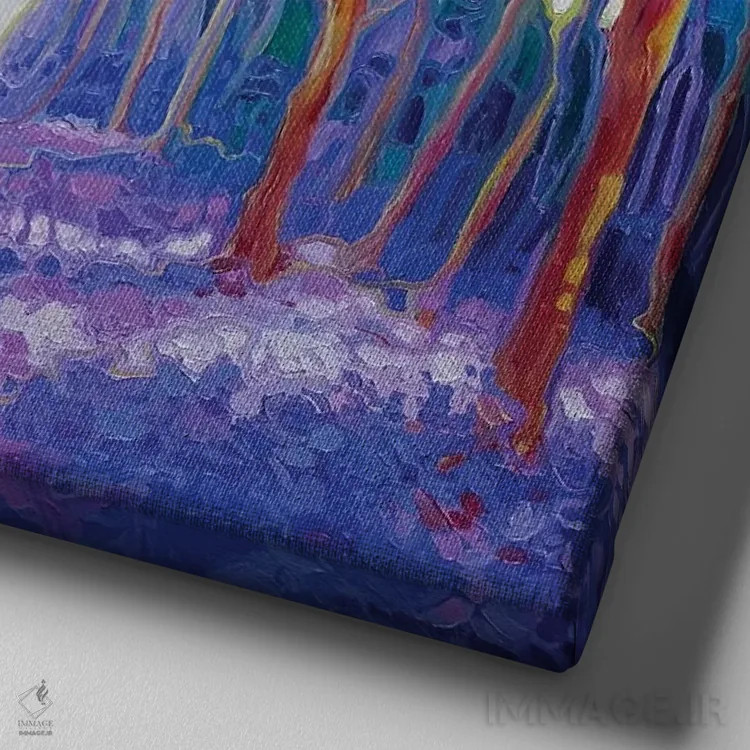 تابلو فرار از میان جنگل گلهای زنگولهای اثر گیل بوستامانته - نمای نزدیک بافت بوم