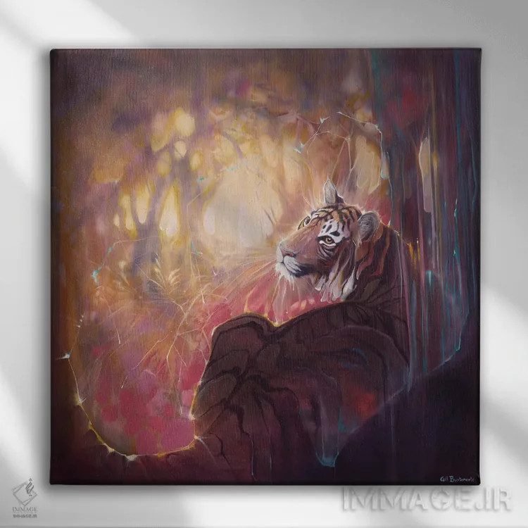 تابلو ببر ماده افسونشده اثر گیل بوستامانته - نمای روبهرو روی دیوار