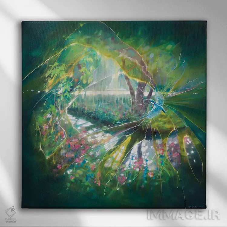 تابلو پخشکننده جادو؛ رویای مرغ ماهیخوار اثر گیل بوستامانته - نمای روبهرو روی دیوار